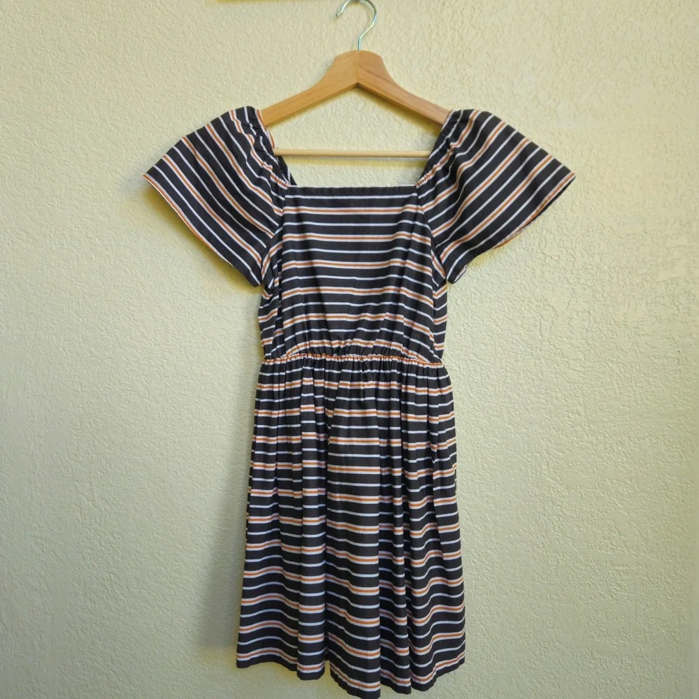 Melrose and Market Girls Square Neck Dress Cotton Sz Medium Classic Nautical EUC